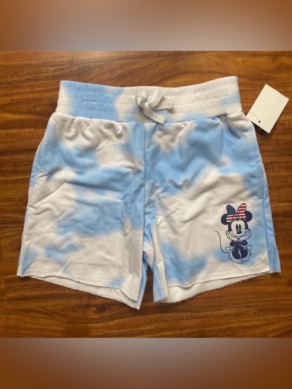 NWT New Disney Girls Minnie Mouse Blue White Tie Dye Elastic Sweat Shorts Size 8